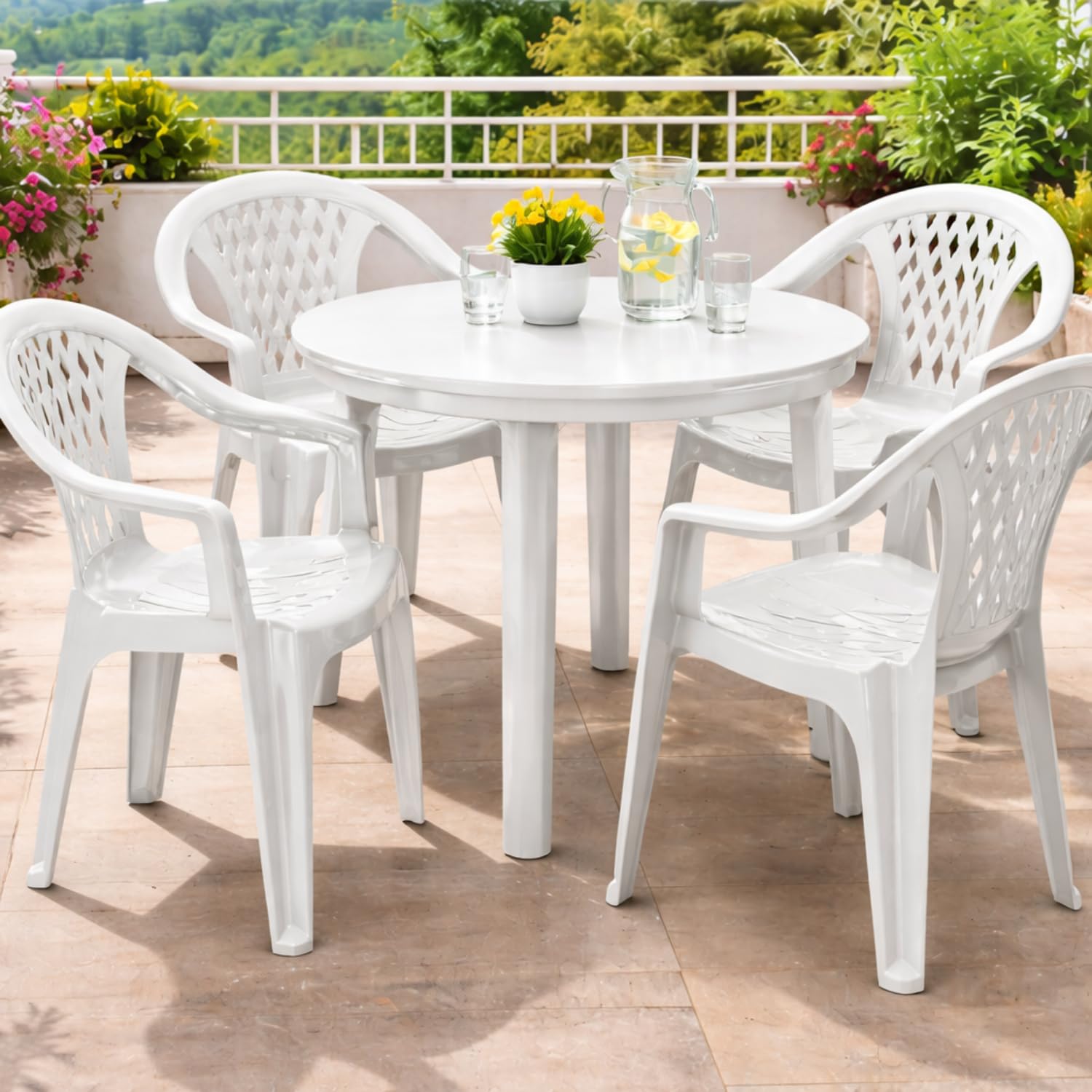 VIRSUS Set 4 Sedie da Giardino in Polipropilene Bianco 57x61.5x79 cm Impilabile con Braccioli