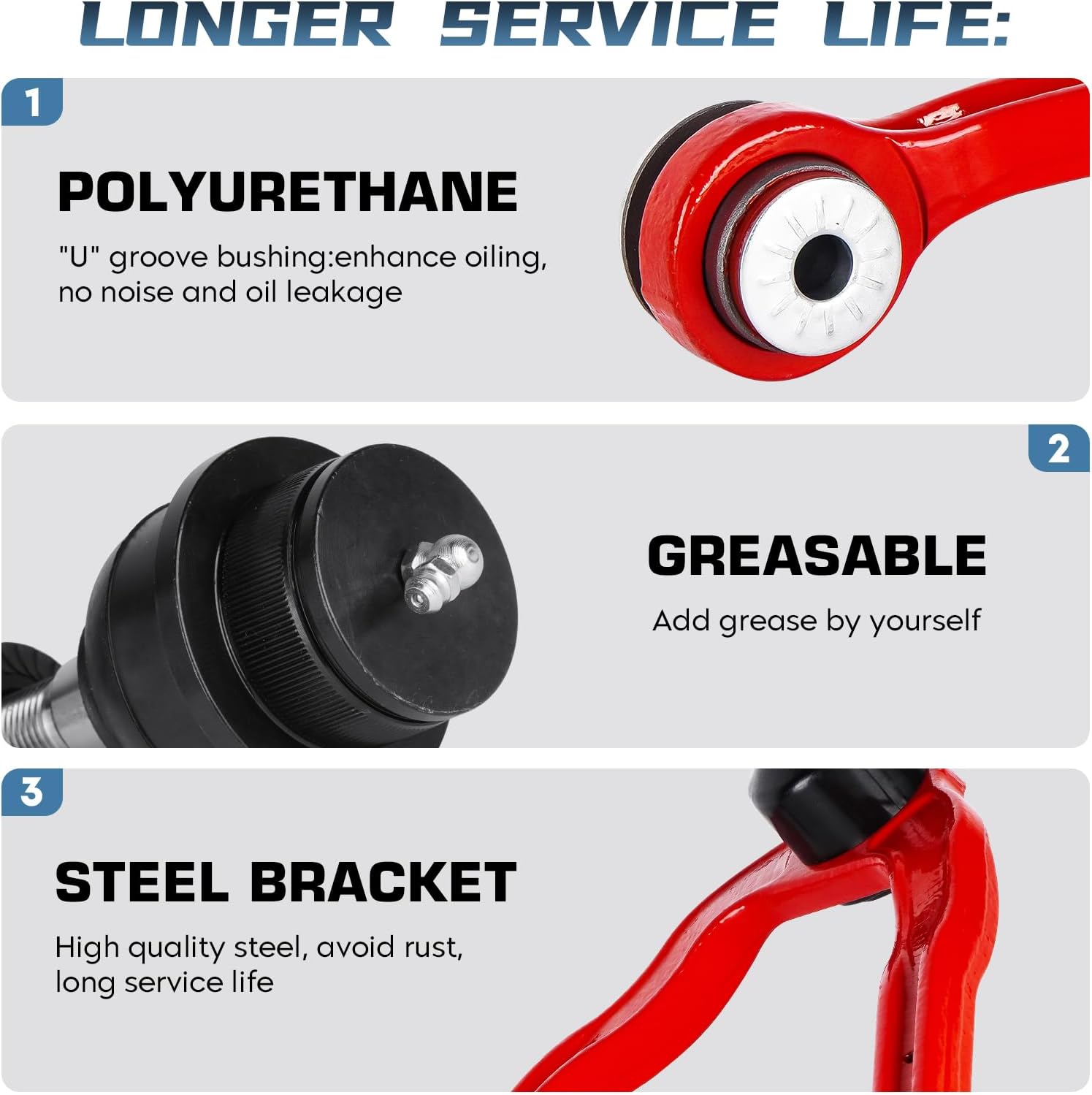 Front Upper Control Arm with Ball Joint for Chevy Silverado 1500 2007-2013/Suburban, for Cadillac Escalade ESV EXT 07-13, for GMC Sierra 1500 Yukon XL PU Bushing Suspension Kit K80669 K80670 2PCS