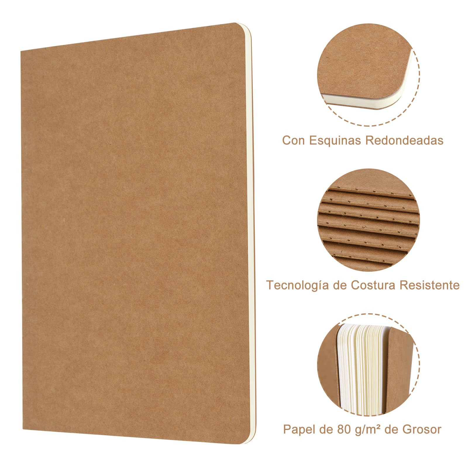 ZCZN Cuaderno A5 de Dibujo Libretas de Notas de Kraft Bloc de Notas A5 para Dibujar, Cuadernos de 30 Hojas en Blancas/60 Páginas para Niños, Adultos, Alumno, Oficina, Paquete de 24