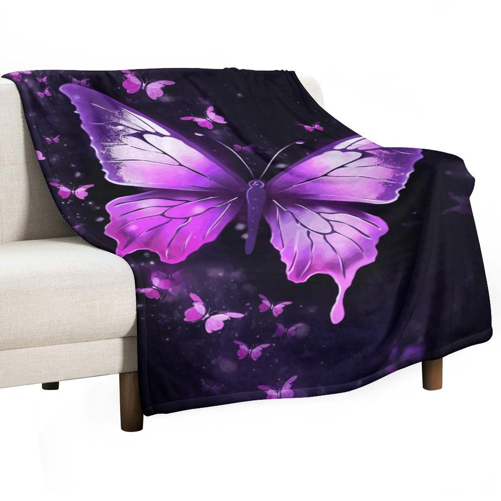 Couverture en flanelle violette à motif papillon 101x152 cm pour lit et canapé