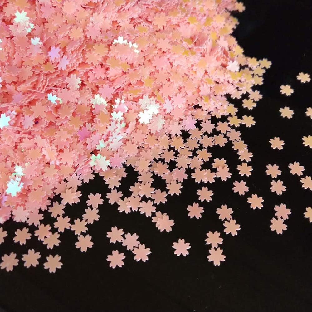 5mm Sakura Sequins Nail Art Glitter Manicure Sweet Cherry Blossom Jewelry Filling Paillettes For DIY Card Making Crafts Confetti Glitters for Nail Art DIY Wedding Decoration Confetti (Sakura Sequins)