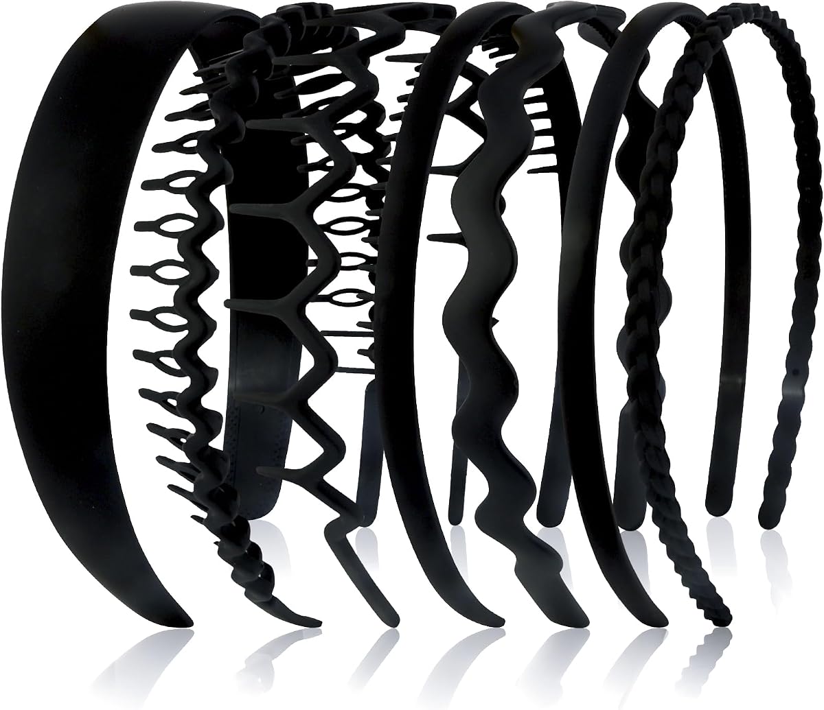 7 Pcs Different Headbands for Women Black Hair Bands for Women's Wavy Curly Hair Non Slip Plastic Head Bands with Teeth Comb Headband Face Wash Hair Accessories Gifts for Women Gilrs