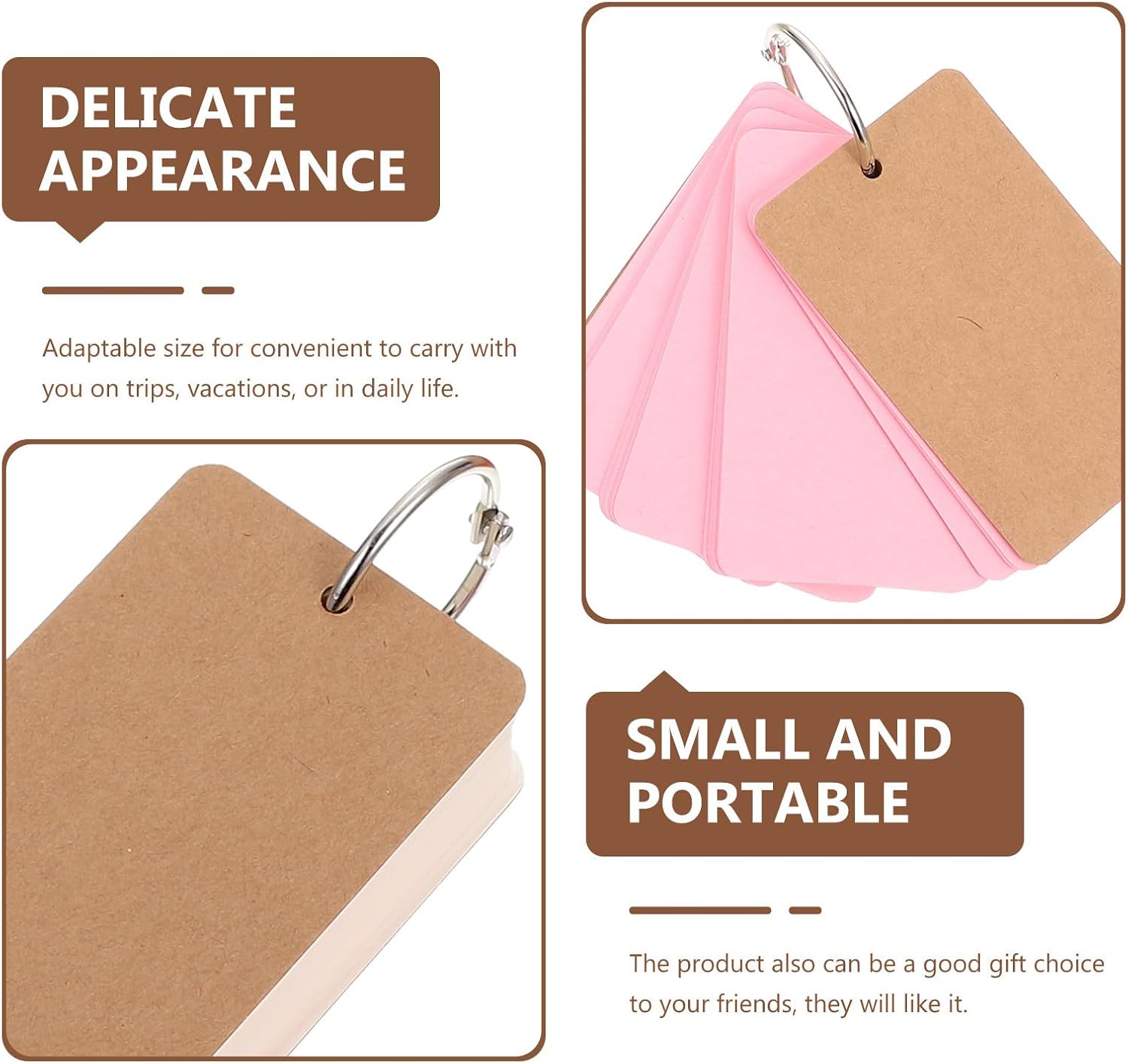Artibetter 8 Books of Blank Paper Cards with Metal Binder Rings Lightweight Note Cards for Vocabulary Recording Sturdy Paper Study Material for Home and Travel Use