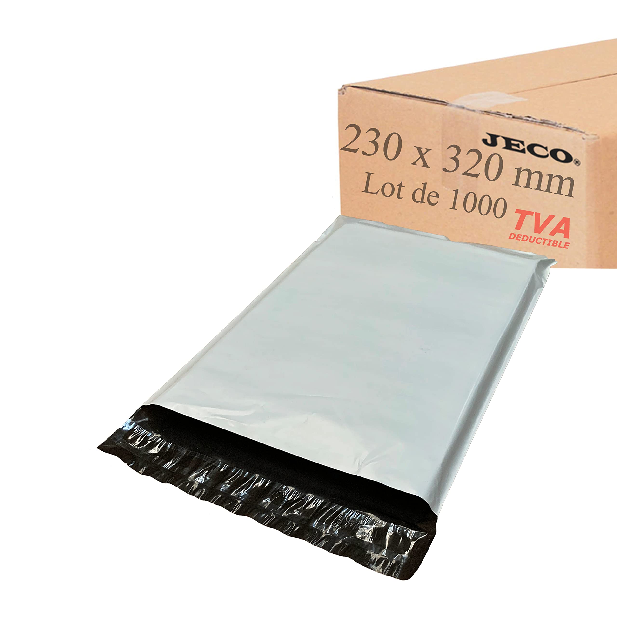 Jeco - Lot de 1000 pochettes plastique d'expédition opaques 230x320 mm, enveloppes plastifiées VAD 23x32 cm 50 microns. Légère, solide, inviolable et imperméable