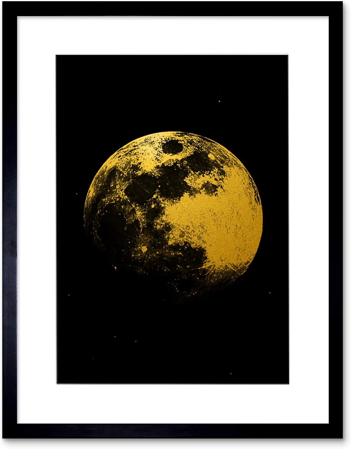 Artery8 Gold Effect Yellow Black Moon Lunar Surface Space Artwork Framed Wall Art Print 12X16 Inch