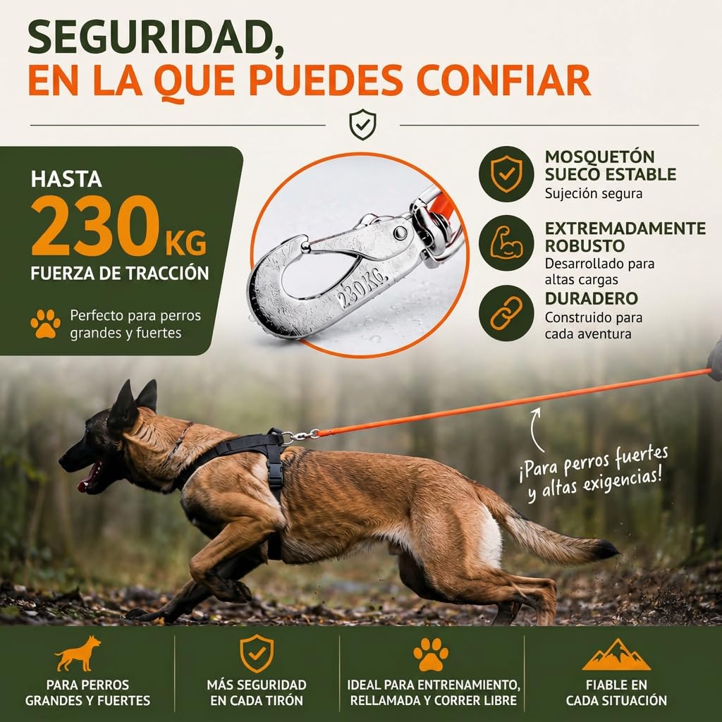 Correa de arrastre robusta/correa de paseo para perros | Correa de campo/búsqueda con revestimiento de plástico de 6 mm | Resistente a la suciedad y al agua | Sin asa de mano | Hecho a mano