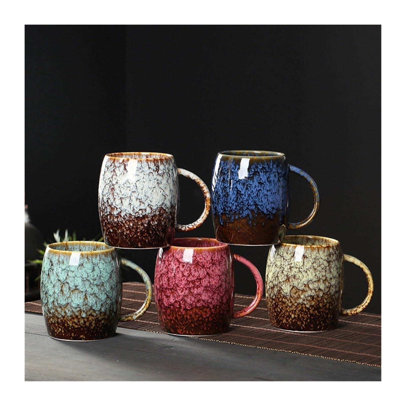 Kubek na wodę ceramiczny kreatywny kubek na mleko do kawy retro szkliwiony duża pojemność kubek do kawy kubek biurowy z uchwytem pojemniki na napoje (C)