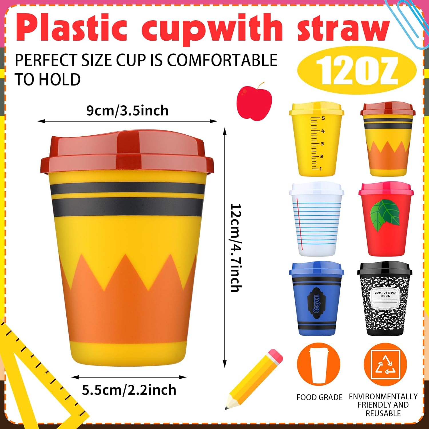 Skylety Teacher Appreciation Gift Bulk Valentines Teacher Gifts 12oz Appreciation Tumblers Reusable Plastic Coffee Cups with Lids(12 Pcs) - Image 3