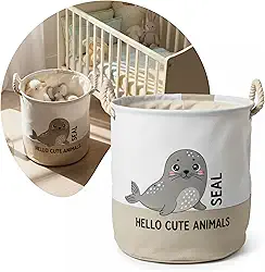 Cesto Organizador Infantil Dobrável 40x35cm Com Alças Ideal Para Quarto de Bebê Brinquedos e Lavanderia Lona Poliéster Resistente e Design Moderno (Foca)