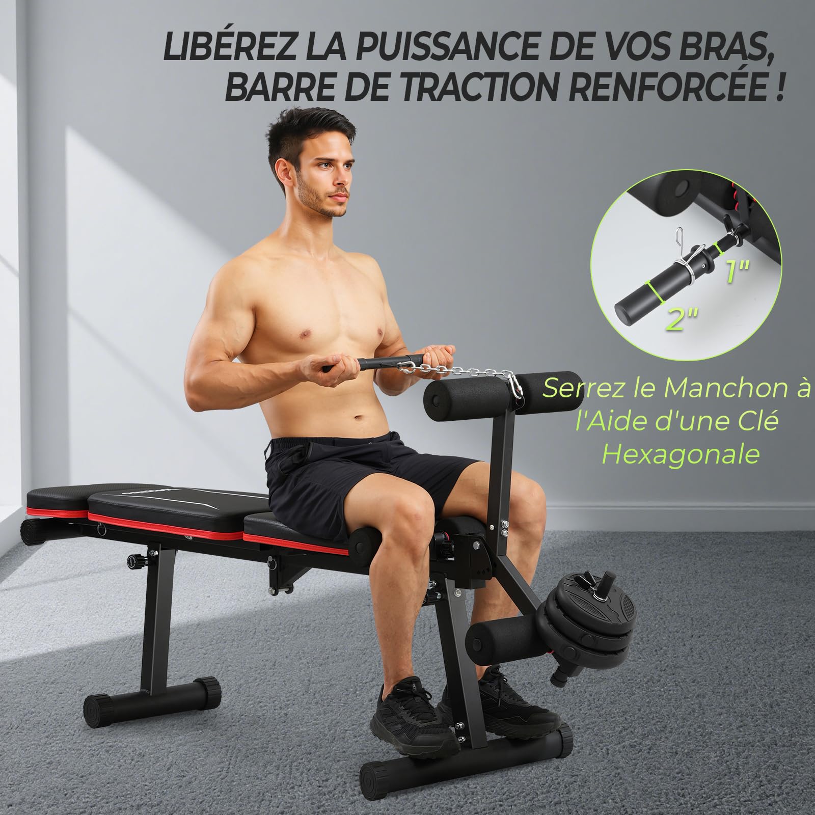 Banc Musculation Réglable Amélioré avec Extension et Curl Jambes - 9 Positions Dos Pliable - Banc Abdominaux 550 KG pour Gym Maison - Banc Incliné/Decliné/Plat pour Musculation Full Body