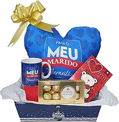 Presente De Namorado e Marido Dias dos Namorados Kit de Presente Com Almofada Caneca Cartão e Chocolate Ferrero Rocher T8 com 8 Bombons Presente Para Namorado (Kit-Marido)