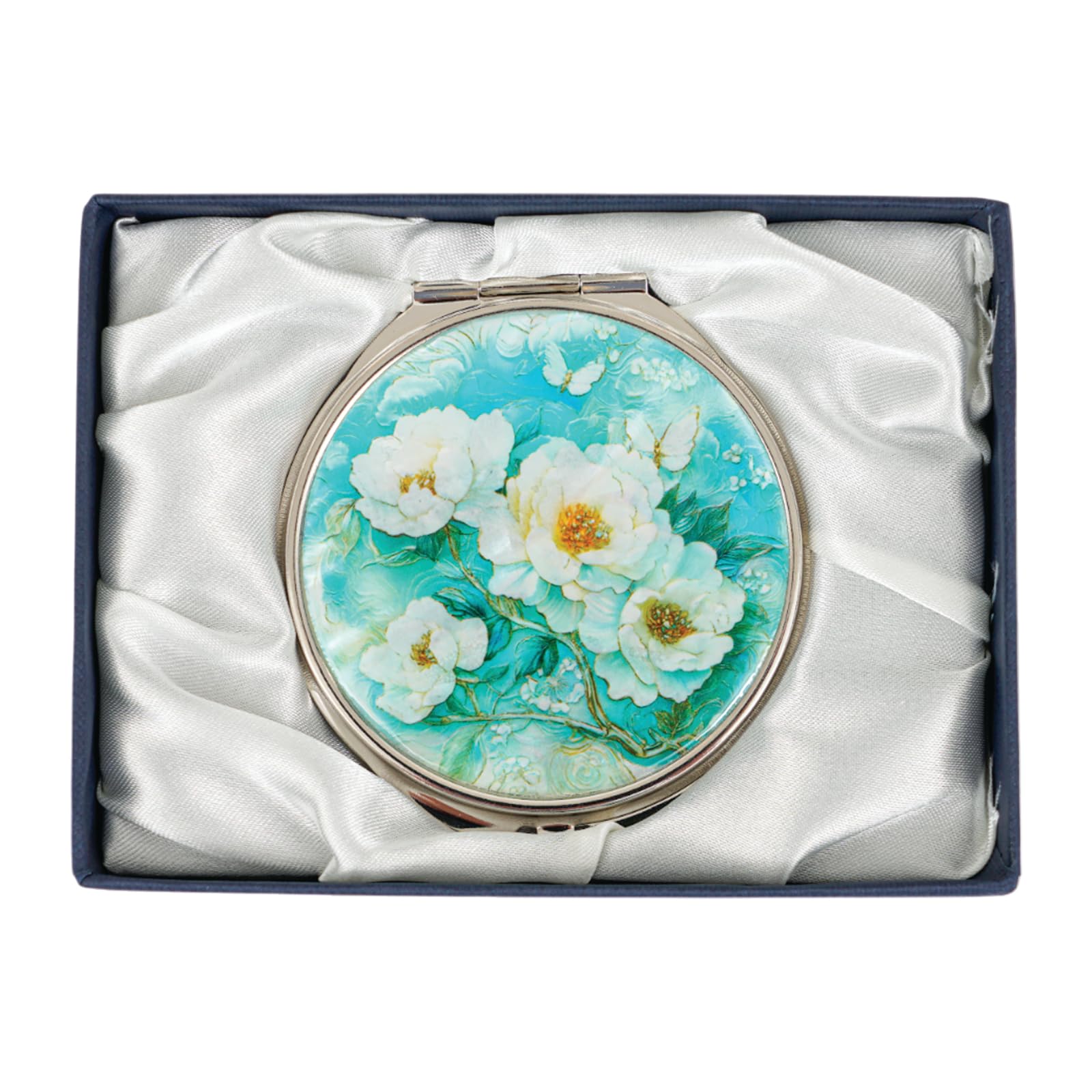 February Mountain Mother of Pearl Compact Mirror – Dual Magnification Gift for Women, Mom, Sister – Birthday or Christmas Idea (1, SkyBlue Peony)