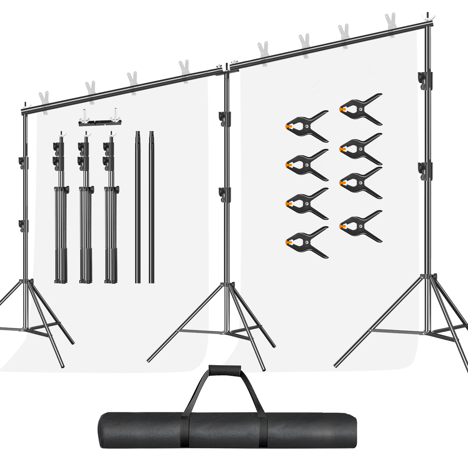 EMART Support Fond Photo 3m x 6m, Système de Support Toile de Fond Réglable Robuste avec 8 Pinces, 1 Sac de Transport pour Studio Photo, Photographie, Vidéo, Mariage