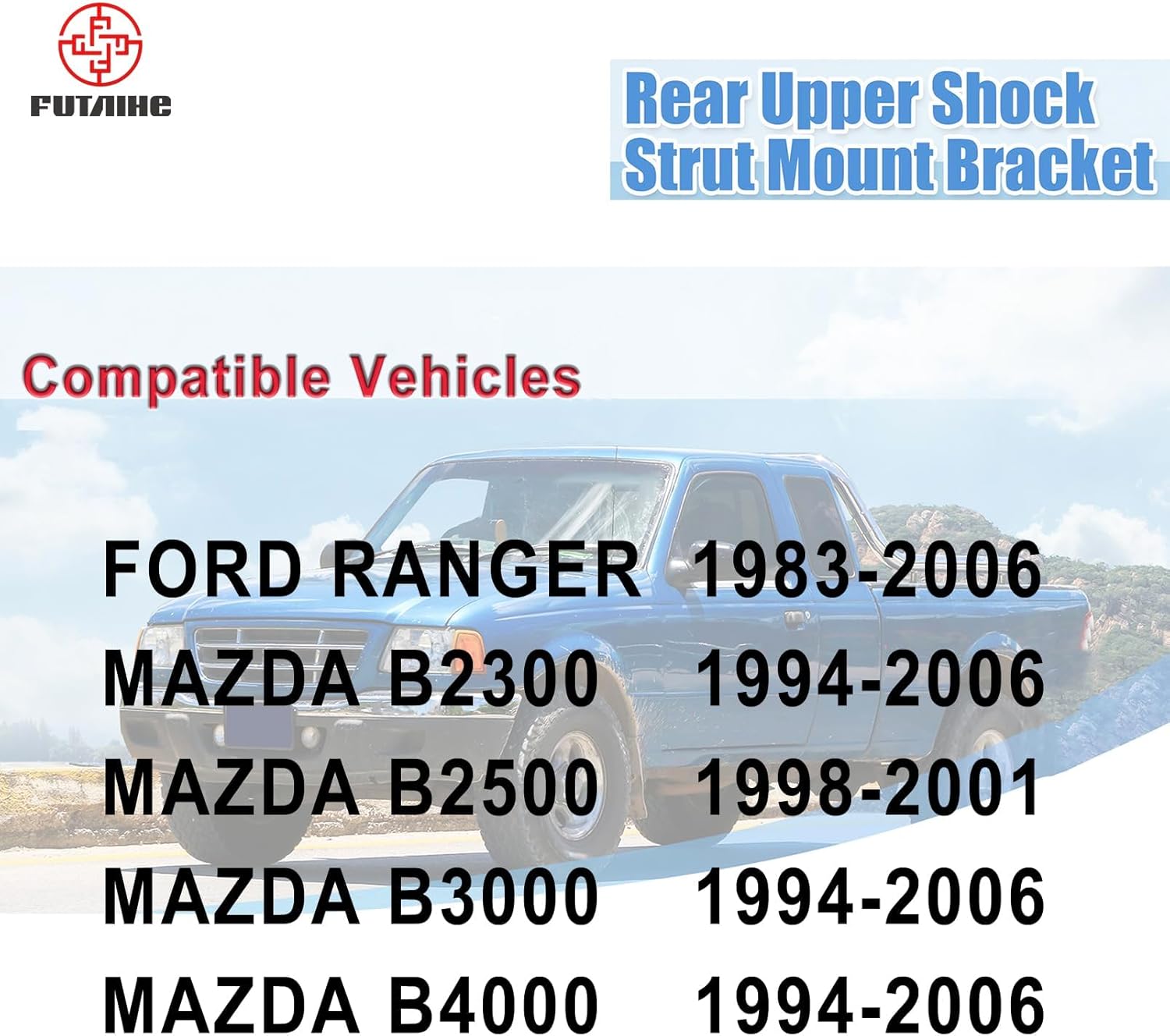 2 Pcs Upper Rear Shock Mount Bracket For 1983-2006 Ford Ranger, 1994-2006 Mazda B2300, 1994-2006 MAZDA B3000/ B4000 924-408