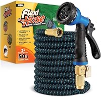 Flexi Hose 50FT Expandable Garden Hose with 8-Function Nozzle - Lightweight, No-Kink, Brass Fittings & Double Latex Core