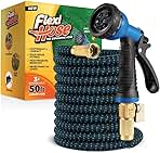 Flexi Hose with 8 Function Nozzle, 50FT - Lightweight Expandable Garden Hose, No-Kink Flexibility, 3/4 Inch Solid Brass Fittings and Double Latex Core