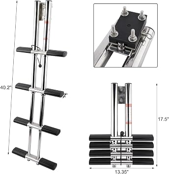 NovelBee 4 Step Dual Vertical Telescopic Boat Dive Ladder with transom mounting Bracket,316 Stainless Steel Sport Ladder for Marine Boat Yacht Swimming Pool
