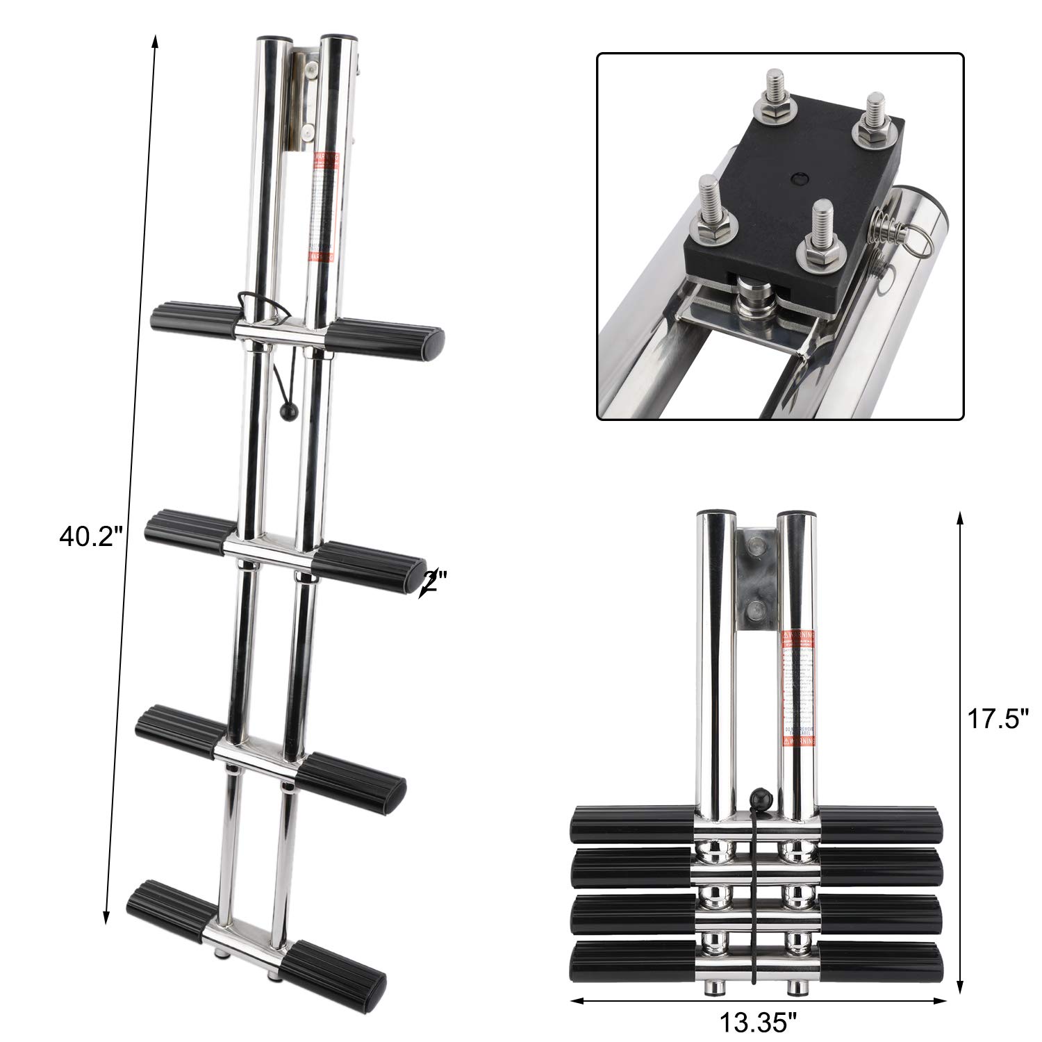 NovelBee 4 Step Dual Vertical Telescopic Boat Dive Ladder with transom mounting Bracket,316 Stainless Steel Sport Ladder for Marine Boat Yacht Swimming Pool