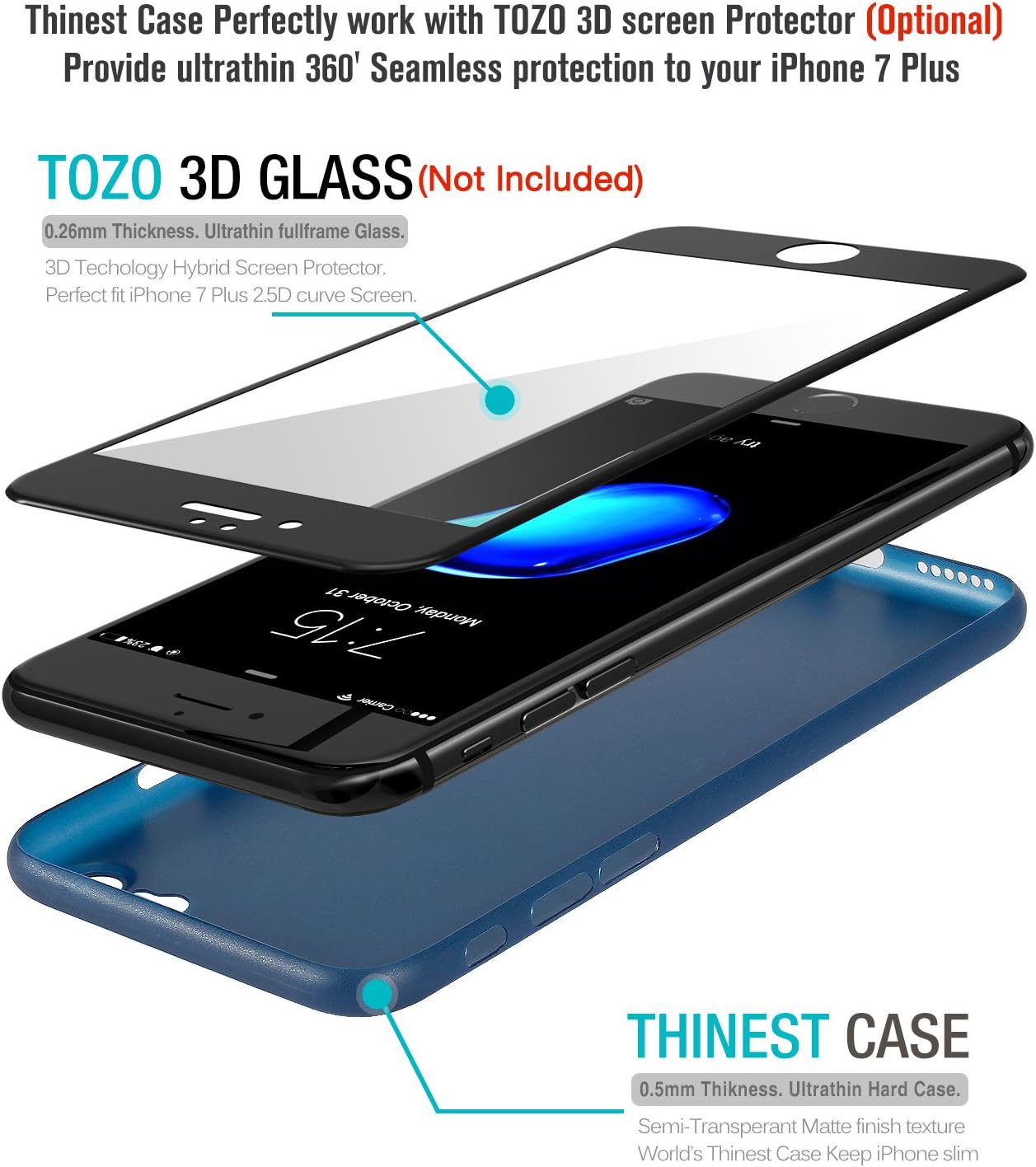 TOZO for iPhone 7 Case iPhone 8 Case PP 0.35mm World's est Protect Hard Case Semi Transparent Light Weight 4.7 inch. Matte Ore Blue