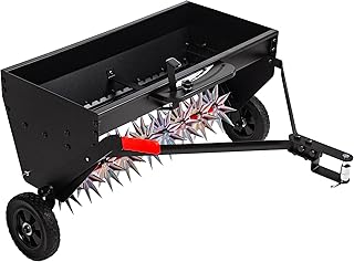 Suchtale Upgrade 40-Inch Tow Behind Spiker Seeder,Combination Tow Spike Aerator,Broadcast Spreader,Steel Hopper Lawn Drop
