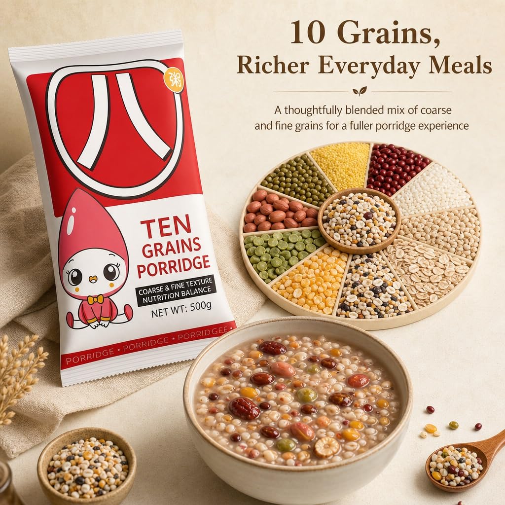 500 G X 2 Mieszanka Owsianki Eight Treasure - 10-ziarnista Laba Congee, Pożywne Płatki Śniadaniowe, Pełnoziarniste Ziarna I Fasola Do Szybkiego Gotowania