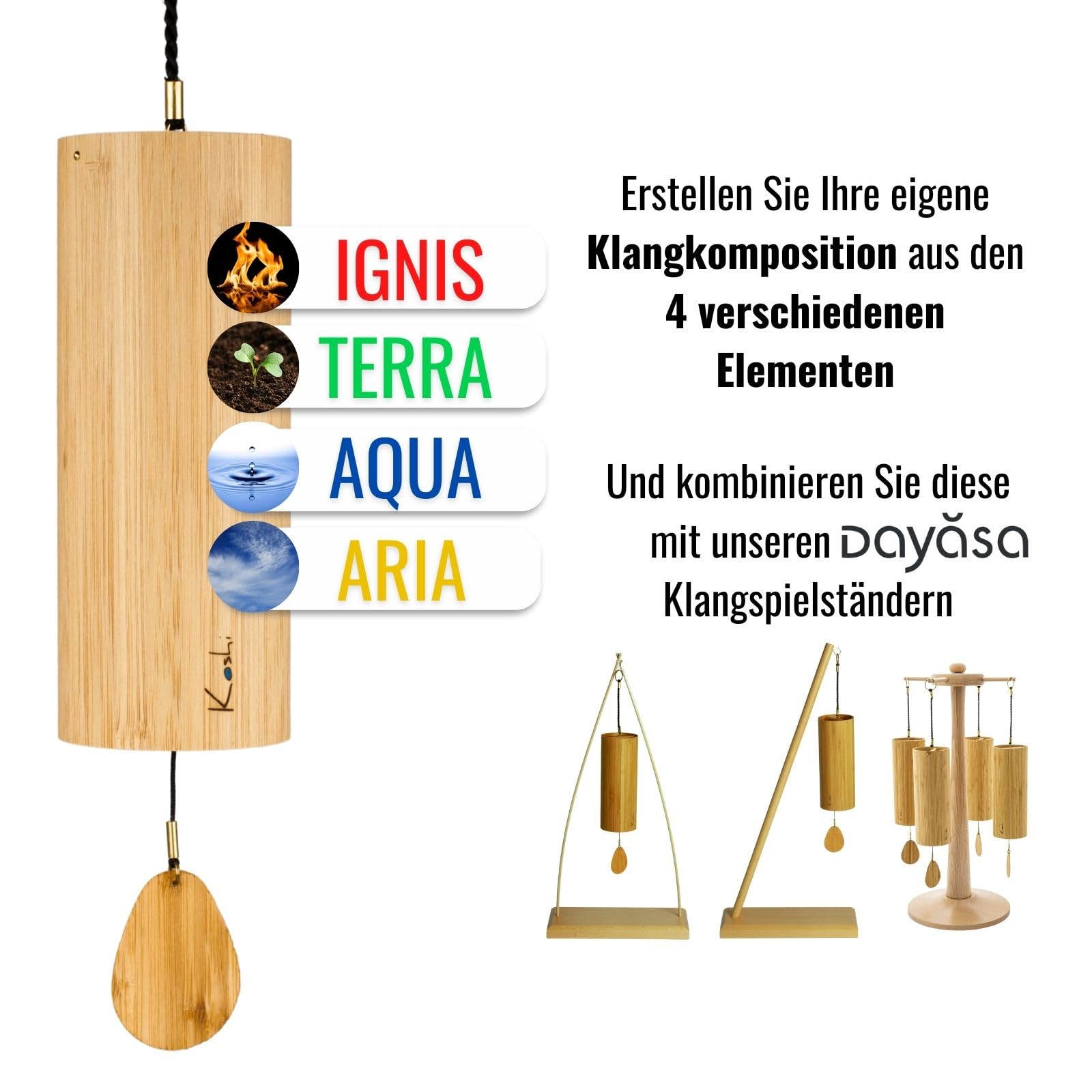 Koshi Klangspiel Wasser - Aqua Windspiel - Wind Chime Bambus - Für Yoga Meditation Garten