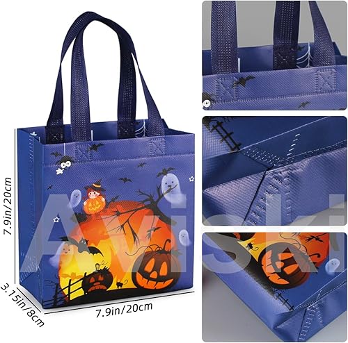 Miniatura 2 de 16 bolsas de Halloween para dulce o truco, pequeñas bolsas de regalo no tejidas con asas para envolver regalos, suministros de fiesta de Halloween,