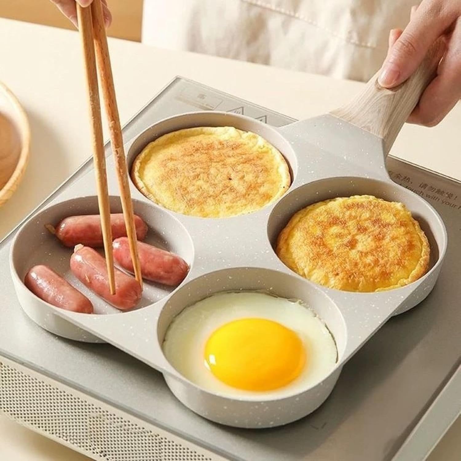 Dove Gray Nonstick Skillet, 4 Cup Individual Omelette & Pancake Pan, Mini Stovetop Fry Pan for Gas & Electric Cooktops, Breakfast Egg Cooker