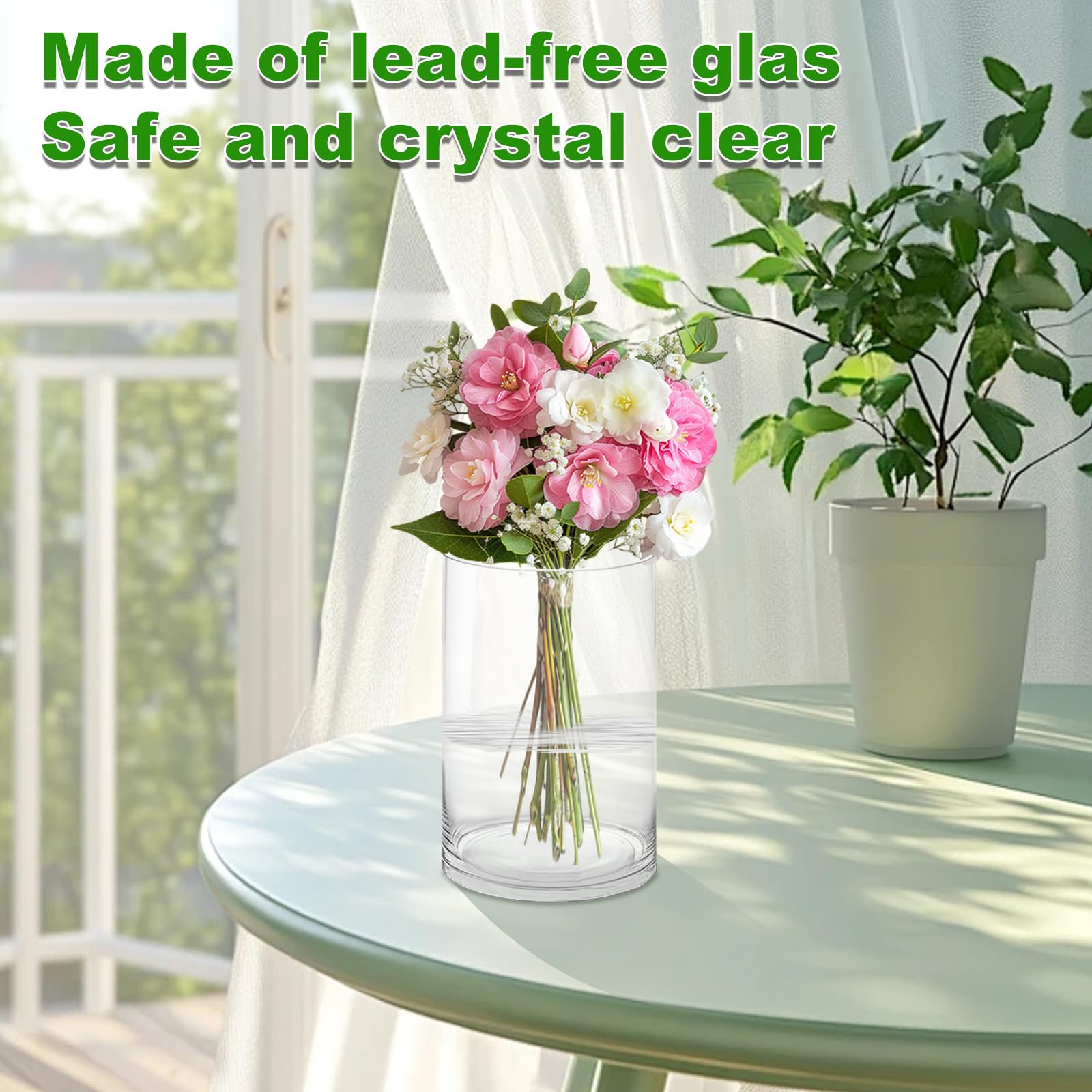 APACALI 6 vasi in vetro grande, 20 x 10 cm, cilindrici, in vetro trasparente, rotondi, sottili, per orchidee, rose, tulipani, erba della pampa, decorazione da tavolo, candele