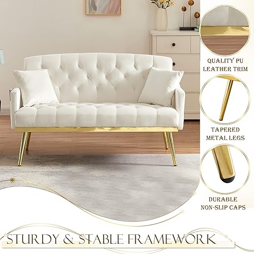 Miniatura 4 de Antetek Sofá Loveseat Tapizado de Terciopelo, Sofá Pequeño Moderno con Bolsillo Lateral y Patas de Metal Dorado, Sofá de Ocio Acolchado para Sala de