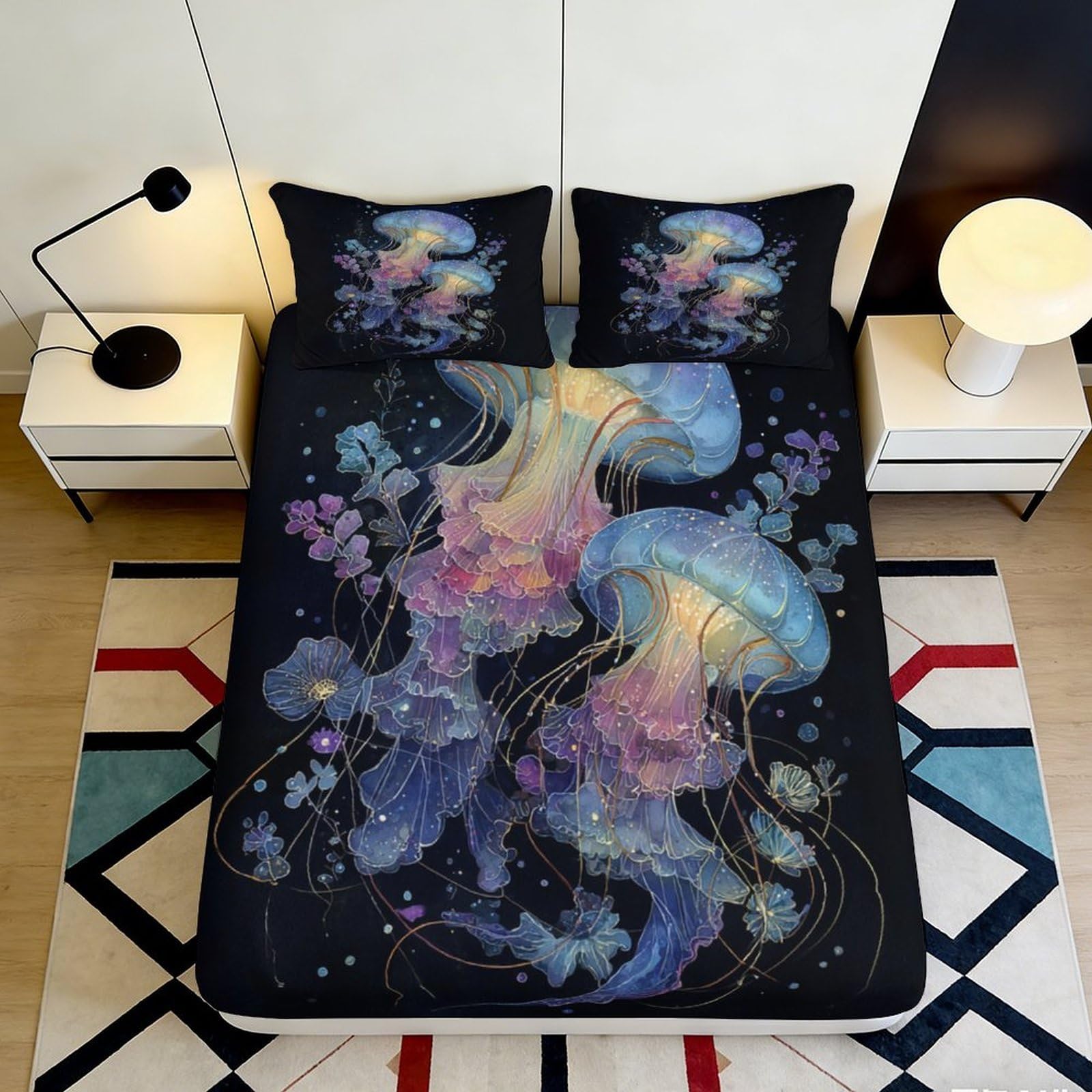 Pnayamiorkfel Style-6 3D Printed Fantasy Jellyfish Fitted Sheet Microfiber Soft Mattress Cover Night Ocean Decor For Bedroom Dorm 90X200x25cm