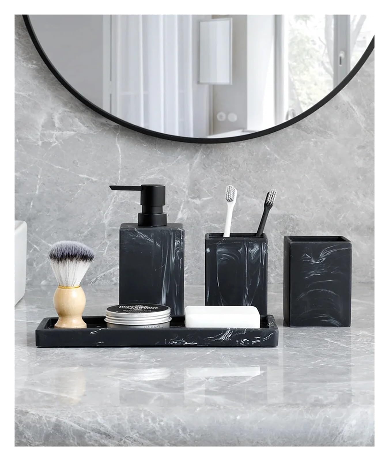 Accesorios BañO Set Accesorios De Baño Dispensador Jabón Y Loción con Diseño Mármol Completo, Soporte For Material Resina, Blanco Negro(White 4 pcs)