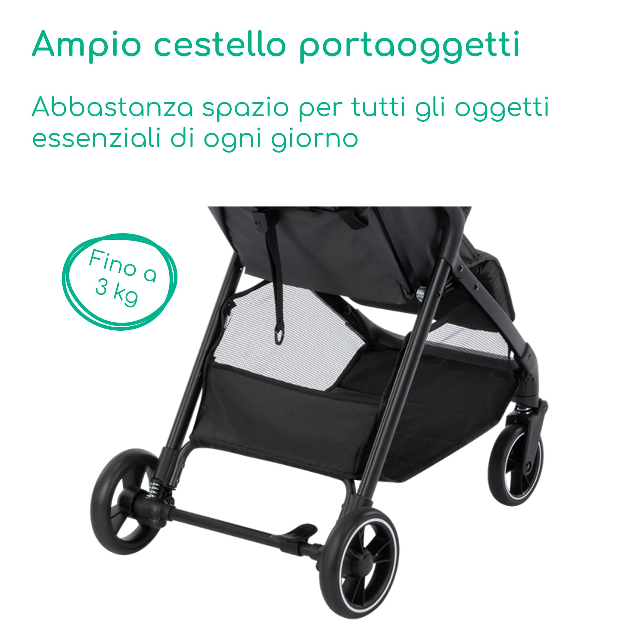 Bebeconfort Azur, Passeggino Compatto, 0-3 anni (15 kg), Passeggino Leggero, Chiusura Automatica a Una Mano, Reclinabile Fino a Posizione Sdraiata, Spazioso Cestello Portaoggetti, Mineral Graphite