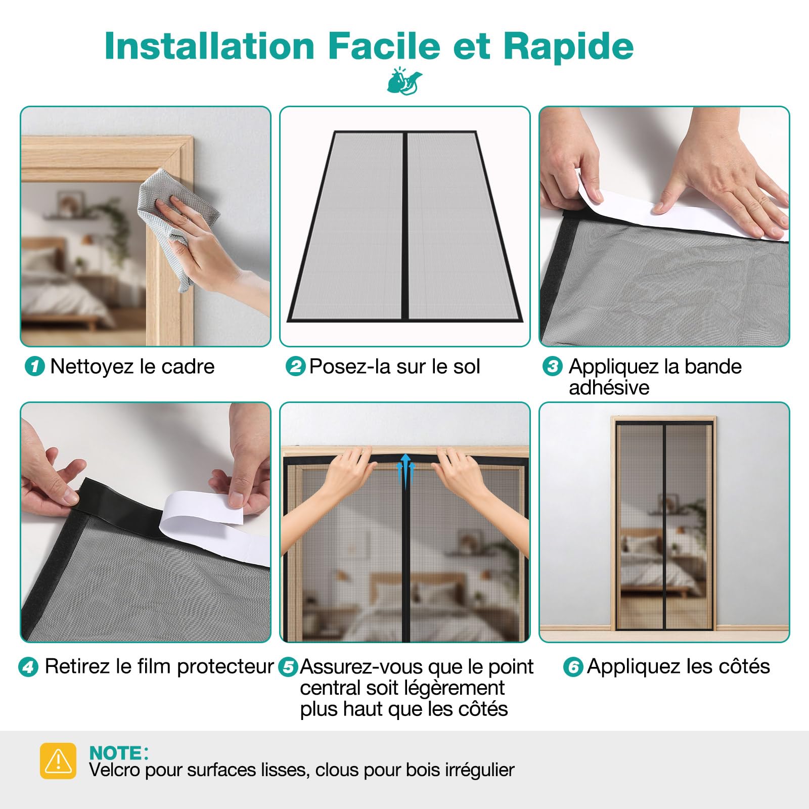 Moustiquaire Porte Fenêtre 140x220 cm, Rideau Anti-Moustique Noir, Fermeture Automatique, Sans Perçage, Idéale pour Balcon, Chambre