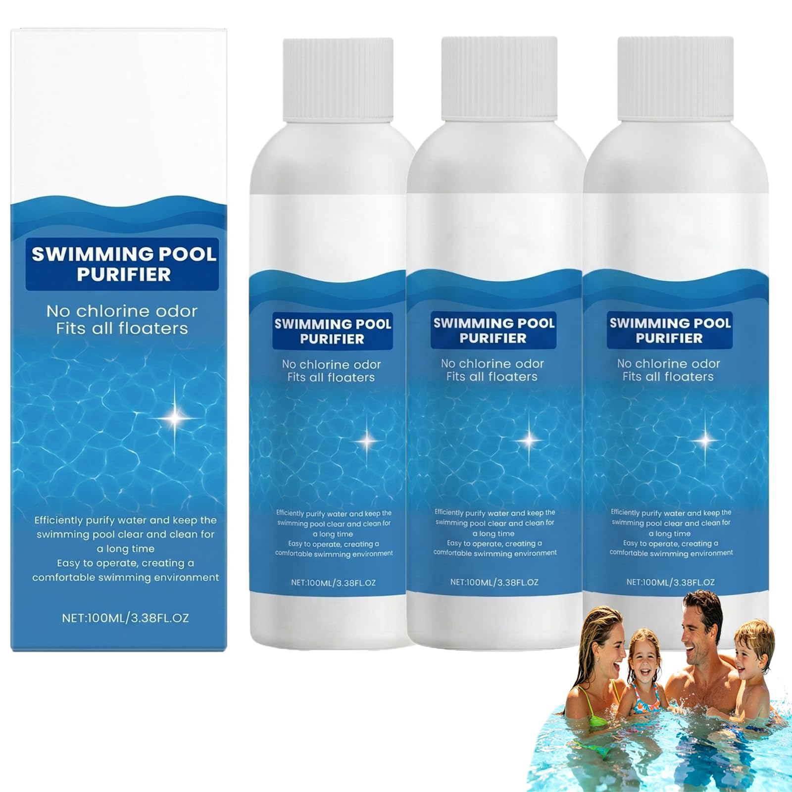 Chlorine Granules Liquid for Swimming Pool, Hot Tub and Spa, Multifunctional Chlorine Tablets Solution, Water Treatment for Rapid Disinfecting and Cleaning, Eliminating Odors (3PC-300ML)