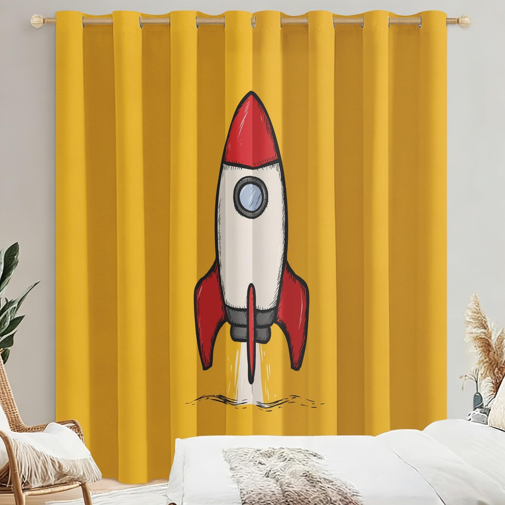 Rideau occultant chambre enfant à motif fusée double isolation thermique 53 x 115 cm