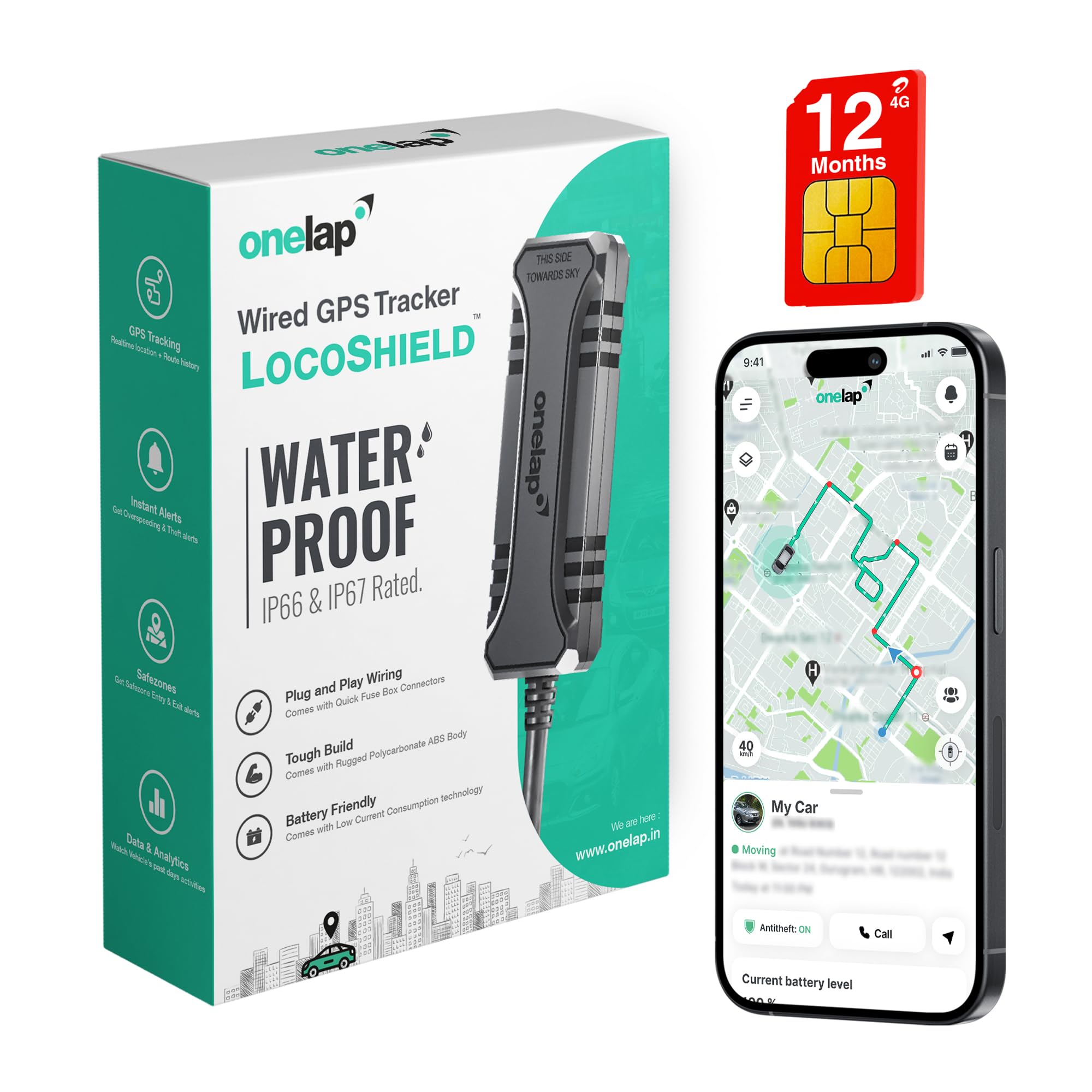 Onelap LocoShield™ Wired (with 12 Months 4G SIM Recharge) - IP67 100% Waterproof GPS Tracker for Bike, Car, Scooty | Plug & Play | Engine Lock Compatible | Engine ON/Off Alert | 1 Year Mobile App-image-29
