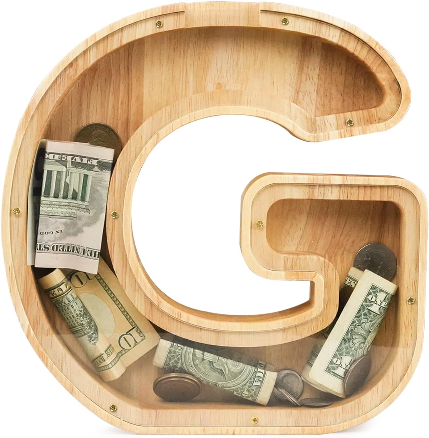 WOOD CITY Alcancía de letras para adultos, niños y niñas, de madera de 9 pulgadas, caja de dinero personalizada grande de 9 pulgadas, nombre