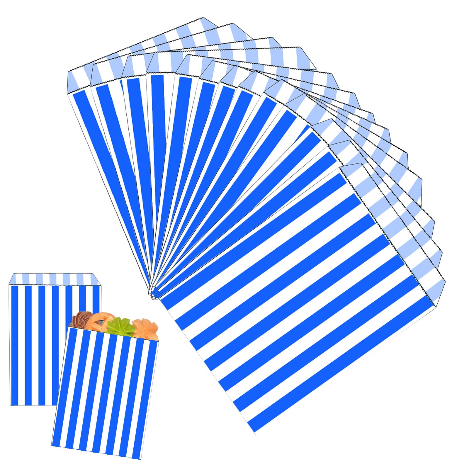 100PCS 5''x7'' Dark Blue Striped Candy Sweet Paper Bags,Striped Candy Paper Bags for Sweet Flavour Buffet Wedding Cake Gift Shop for Kids Girls Boys Birthday Christmas Party Buffet Confectionery Stall — image 1
