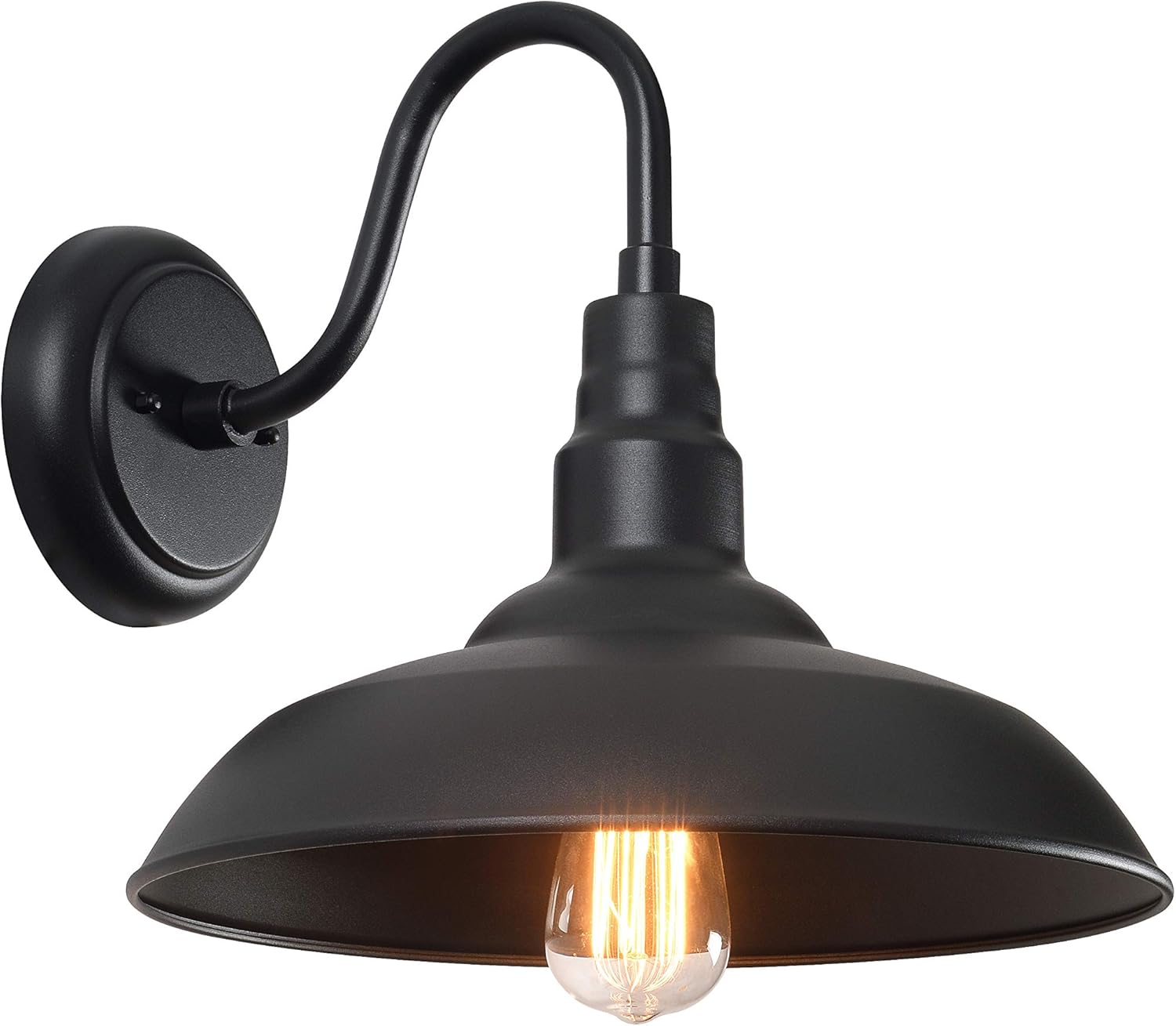 Kenroy Home 14'' Transitional 1-Light Outdoor Wall Sconce Wall Light, Wall Mounted Light with Black Metal Round Shade for Porch, Patio or Garage, Black