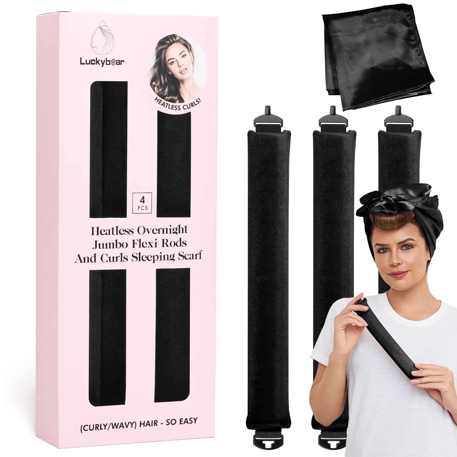 Luckybear Jumbo Heatless Hair Curler Set