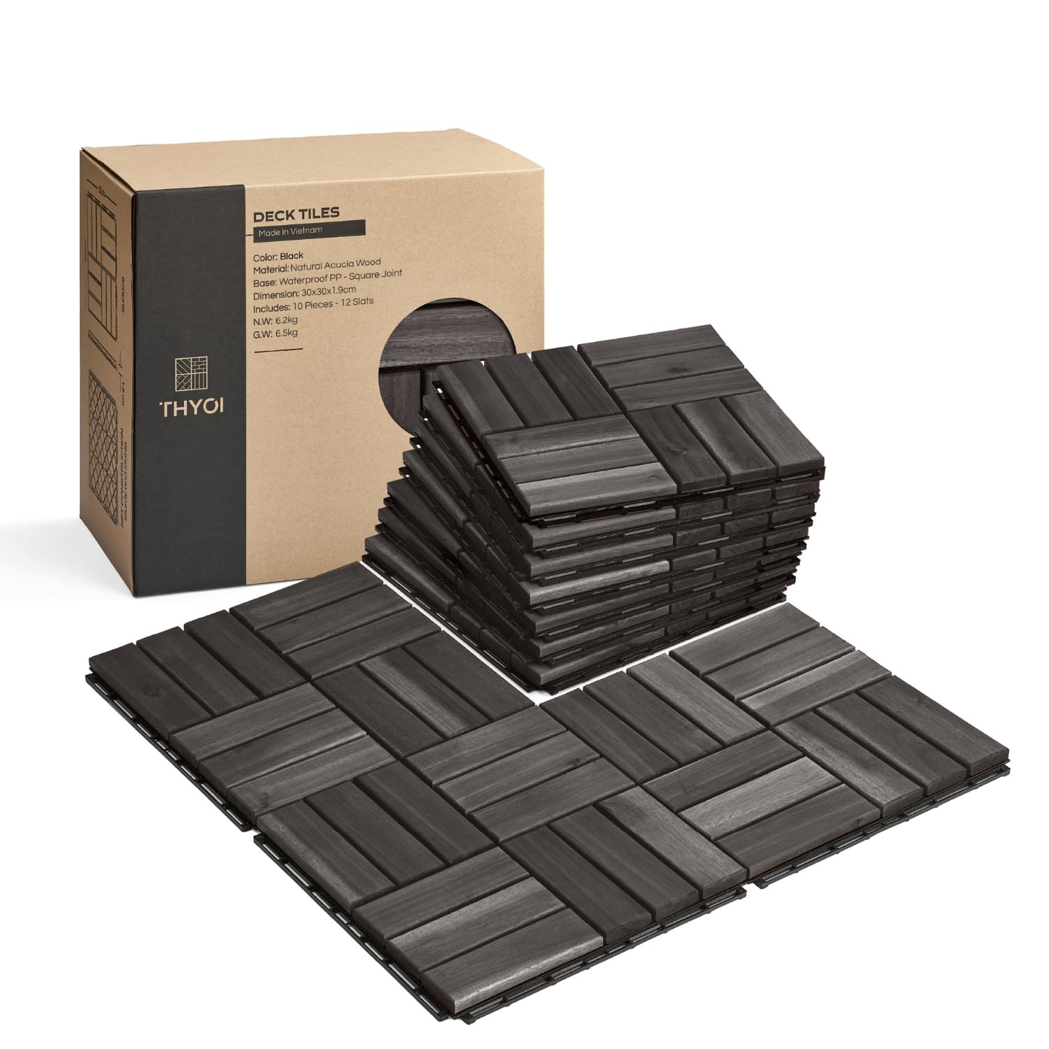 Photo 1 of THYOI Acacia Wood Deck Tiles - Black, 10 Pcs