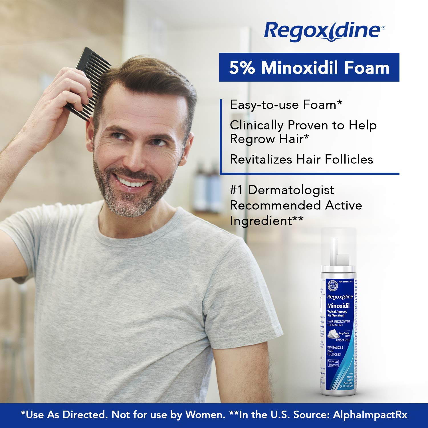 Regoxidine Men's 5% Minoxidil Foam (6 Month Supply) Helps Restore Vertex Hair Loss and Supports Hair Regrowth for Thinning Hair with Unscented Topical Aerosol Treatment : Beauty & Personal Care