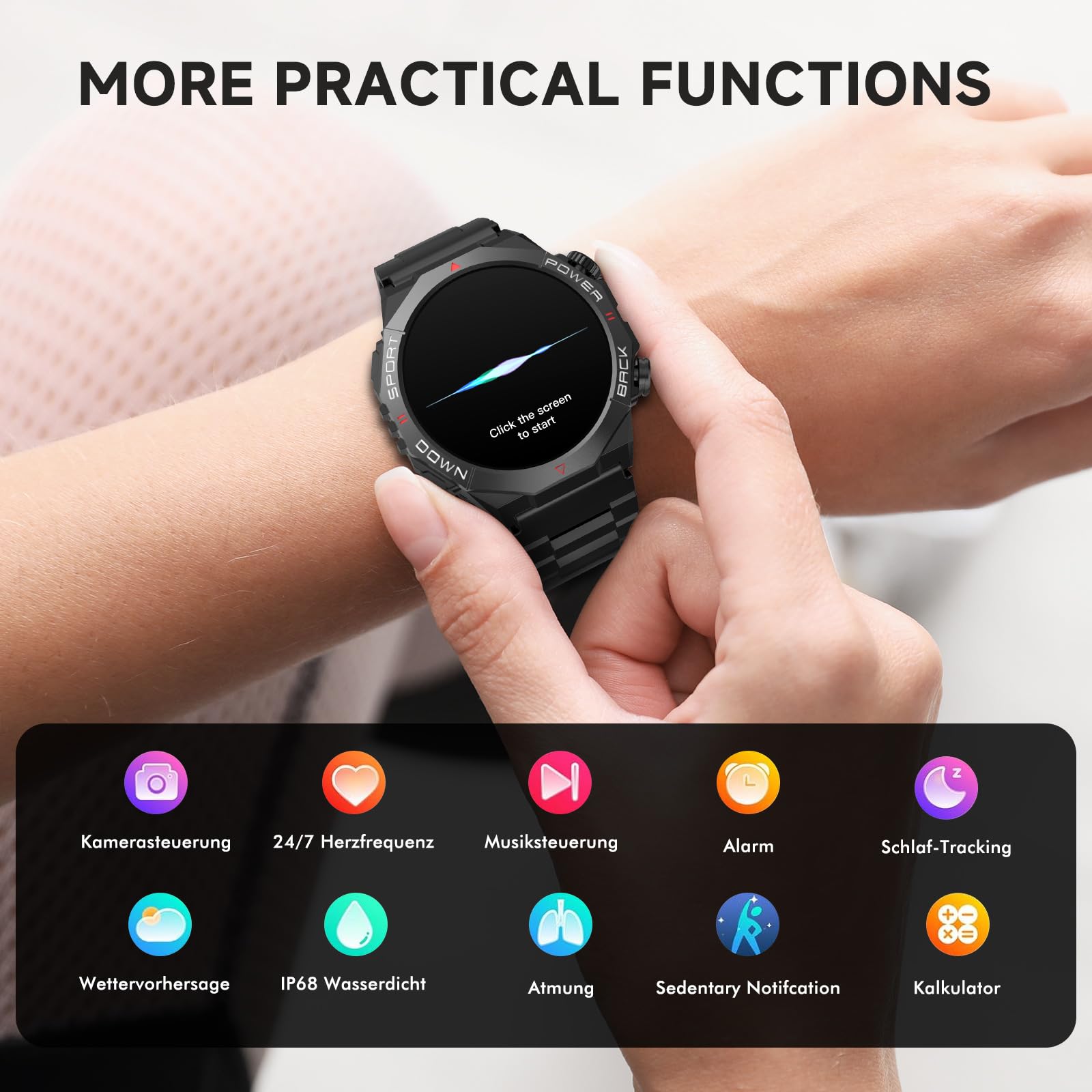 Montre Connectée pour Homme avec Fonction Téléphone Bluetooth | Montre Intelligente Ronde avec Podomètre, Moniteur de Fréquence Cardiaque, Moniteur Sommeil, 112 Modes Sportifs, Étanche IP68