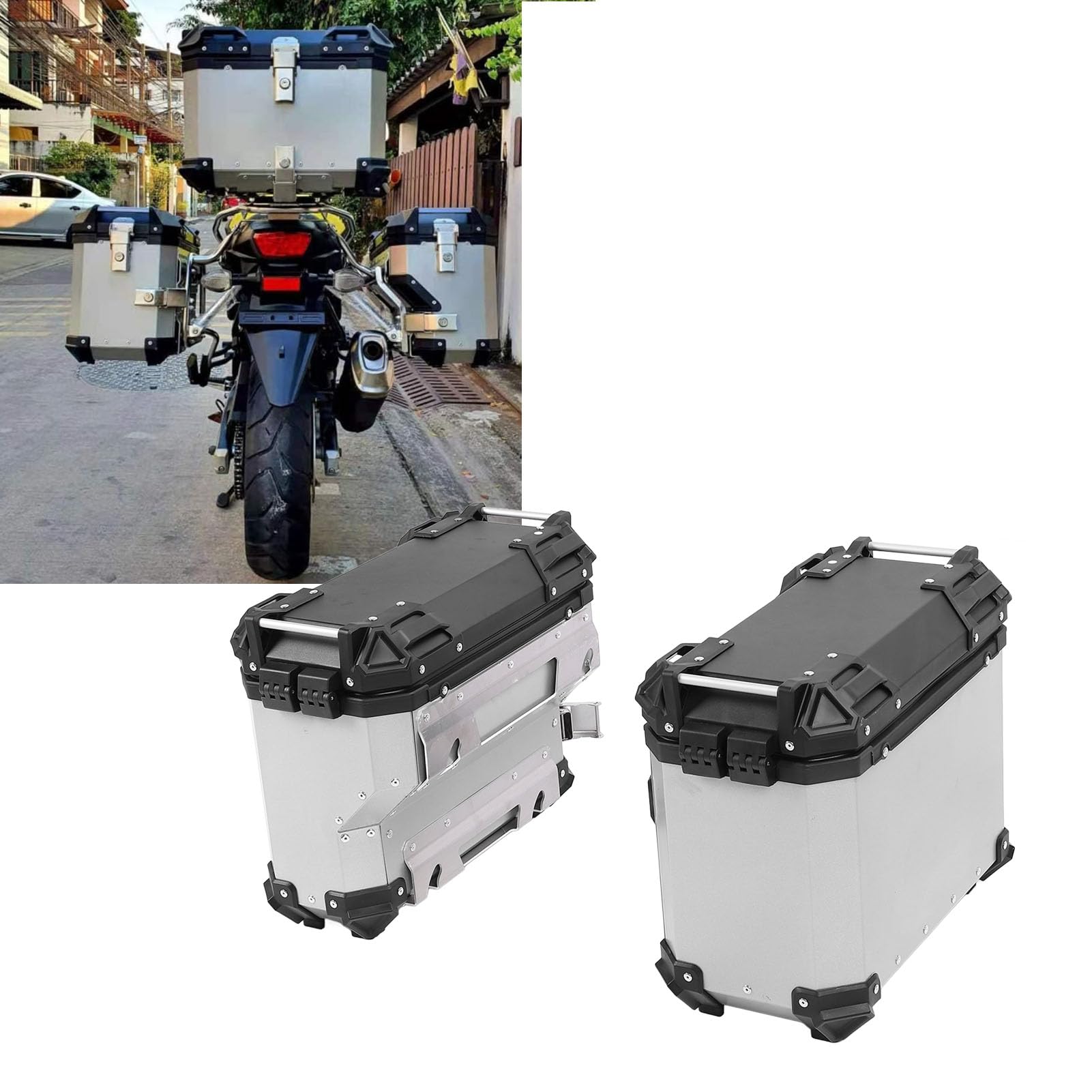 Maleta Lateral para Motocicleta de 38L con Cerradura para Almacenamiento Seguro y Fácil Transporte Universal para Conductores Aleación de Aluminio (Plata)