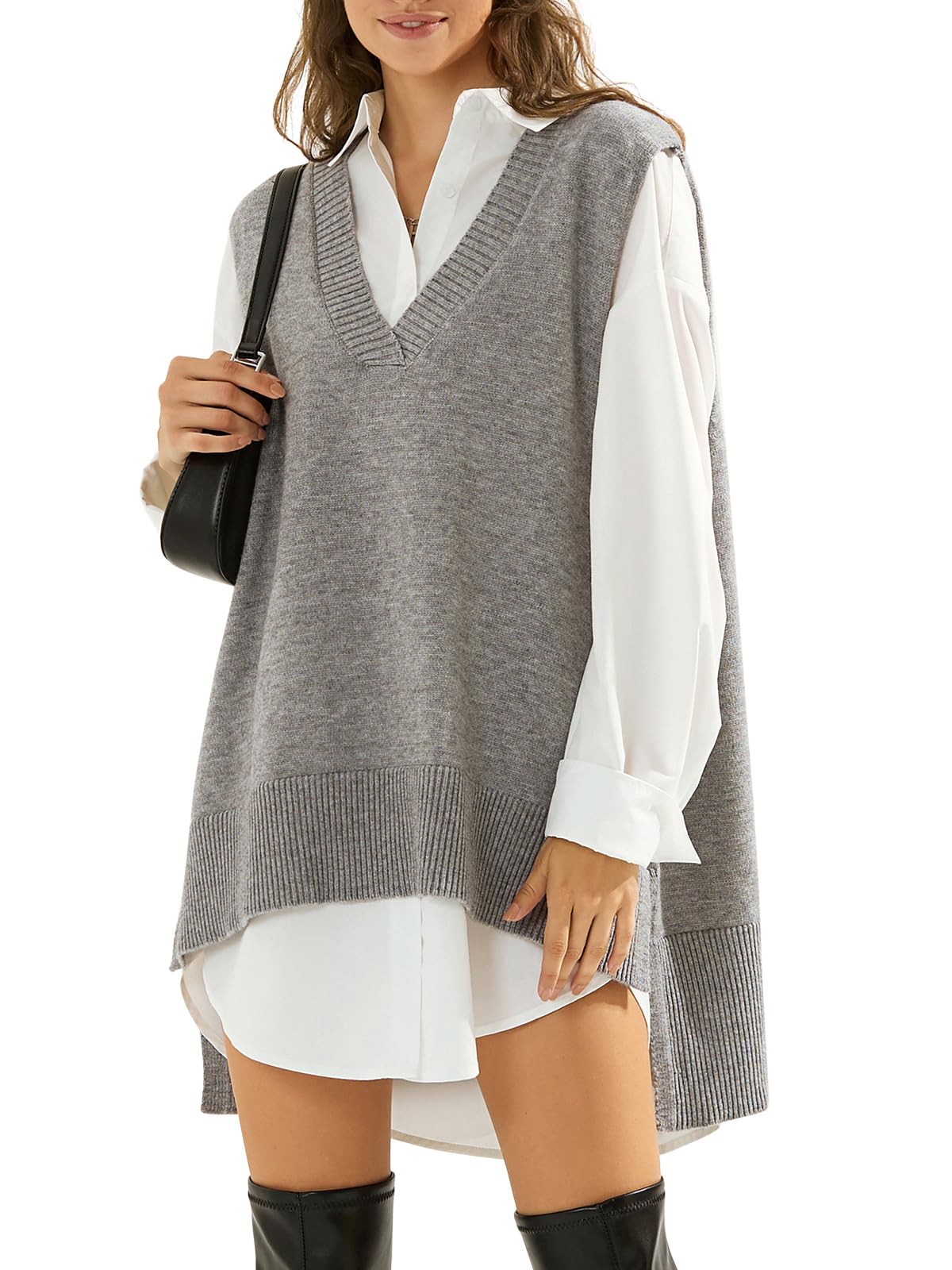 EXLURA Womens Oversized Sweater Vest Knit V Neck Tunic Casual Sleeveless Long Pullover Tank Tops Fall Winter Trendy
