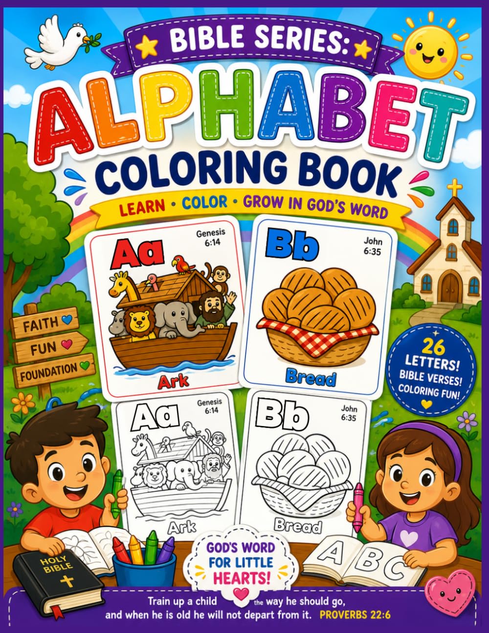 Bible Series: Alphabet Coloring Book A–Z Bible Words, Bible Verses & Fun Coloring Pages for Kids Ages 3–7 | Christian ABC Learning Book for Preschool, Kindergarten & Homeschool