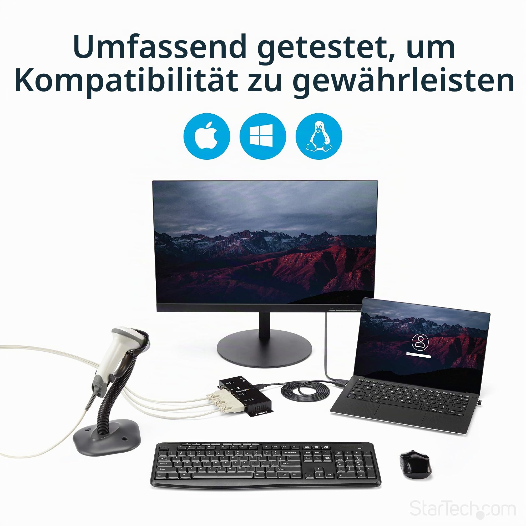 Starttech.Com ICUSB2324I Seriell Adapter (USB 2.0 auf DB-9) | Serieller Konverter mit robustem Gehäuse, COM-Beibehaltung nach Reboot, bis 921, 6 Kbit/s, DIN-Schienen-Clips