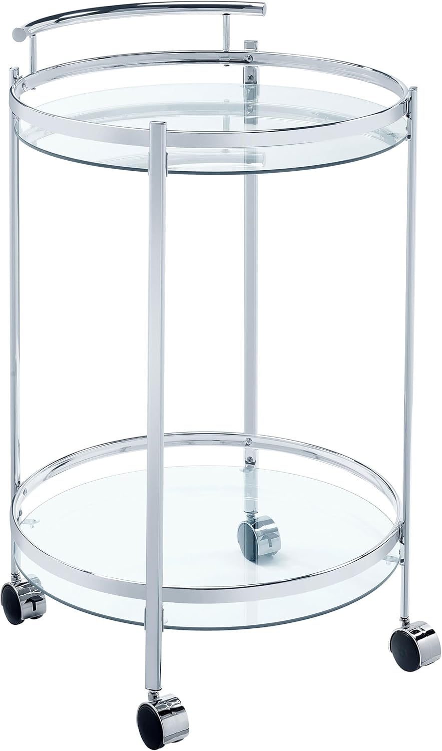 Coaster Home Furnishings Chrissy Round Glass Shelf Metal Bar Cart Chrome 181367