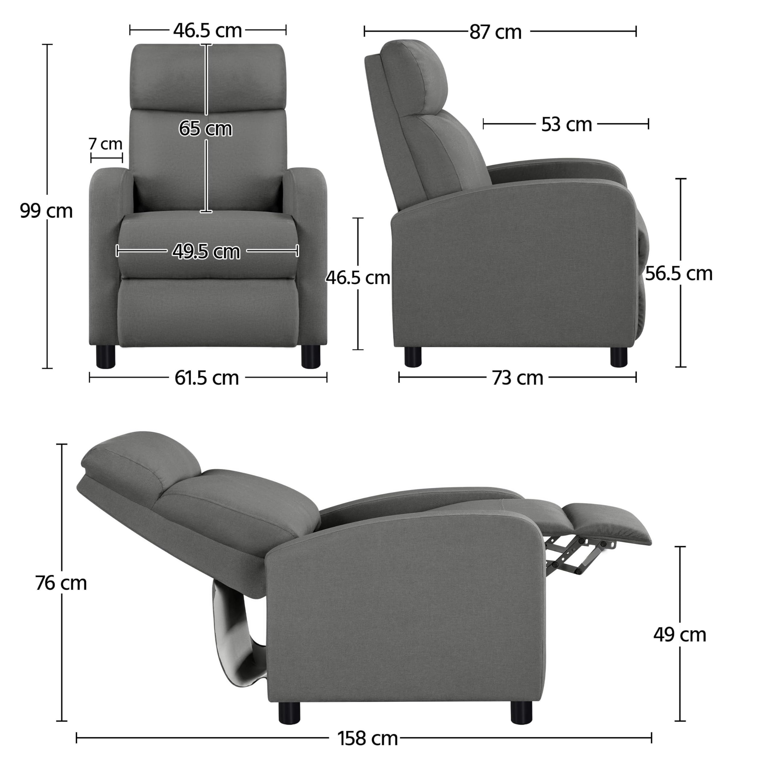 Yaheetech Poltrona Relax Reclinabile Regolabile Divano Monoposto con Poggiapiedi da Soggiorno Camera da Letto 61,5 cm × 87 cm × 99 cm Grigio/Lino